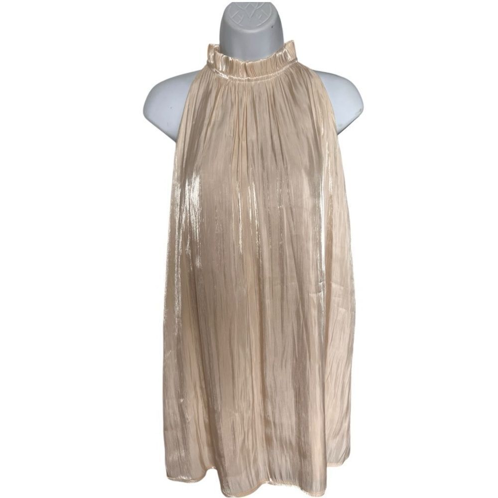 Hotdog Studio Sleeveless High Neck Pleated Shiny Silky Mini Dress Size S